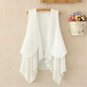 Asymétrie White Summer Long Long Mousseline de mousseline de soie pour femmes Mode Coréen Cardigan Cardigan Femme Gilet Gilet Black Jacket Manteau