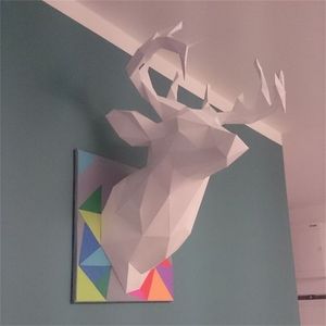 Geyik Kafa Kupa Papercraft 3D Modeli 3 Renk Geometrik Origami Heykel Ev Dekor Duvar Dekorasyon El Sanatları için 211108
