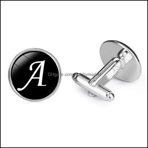 Cuff links links amarrar clasps, tachas jóias moda 26 letra inicial mens francês de camisa francesa alfabeto vidro cabochão para o casamento masculino aessor