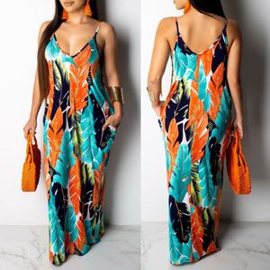 Print Druku w paski Maxi Dresses for Women Bohemian Sundress Vacation Beach Cover Up Long Dress Plus Size X0521