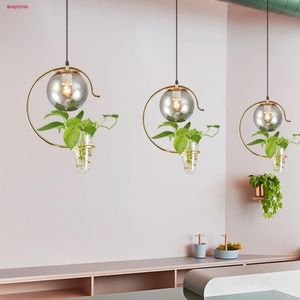 Chandeliers Nordic Grey Glass Globe Flower Plant Pot Led Dining Room Kitchen Table Hanging Lighting Fixtures Christmas Loft Deco