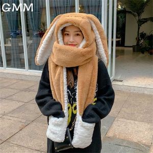 Wholesale funny winter hats for adults resale online - Cute Funny Cartoon Hat Warm Plush Long Ears Bunny in Gloves Scarf Rabbit Hats Winter Caps Adult Birthday Gift Women s Hat