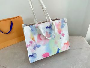 2021 Luxury Designer Ladies Shopping Bag Large Capacity Handbag Tote Watercolor Rendering Classic Pattern Women One Shoulder Gradient Color Top Quality