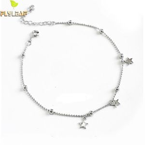 Flyleaf Star Beads Chain Leg Fine Jewelry Real 925 Sterling Silver Cavigliera per le donne Cavigliere di moda sul braccialetto Enkelbandje