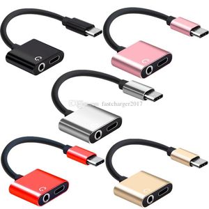 2 i 1 USB Typ C till 3,5 mm Converter USB-C Adapter Hörlurar Laddningskabelkontakt