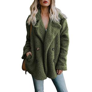 2021 Kvinnor Höst Vinter Teddy Coat Casual Oversized Soft Fluffy Fleece Jackor Overcoat Kvinna Varm Faux Fur Coat Outwear Y0829