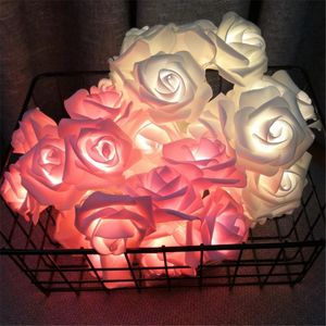 Strings 10-50leds Rose Flower Lights String Battery Operated LED Warm White Lamp Home Party Christmas Festival Wedding Garden Decoration