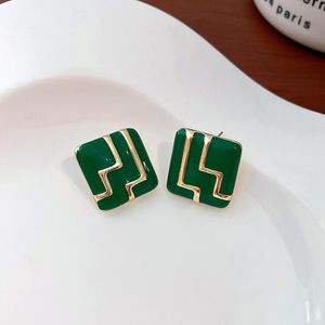 Stud Trendy Exquisite Geometric Square Green Enamel Earrings For Women Girl Temperament Jewelry S925 Needle Birthday Party Gift