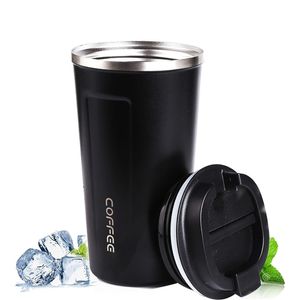 Termisk kopp öl med lock Kaffe Koppar Kylare Thermo Bottle Tumbler Rostfritt Stål Bärbart Bil Vakuumkolv Läckage Bevis Drycker 210809