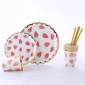 Disposable Dinnerware Strawberry Party Baby Shower Plates Paper Towels Cups Tableware Birthday Decoration For Children