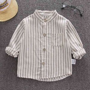 Pojke skjorta Höststil Stripes Lång Kortärmad Barnens rena bomullspojke barnkläder för 1-5Y 210515