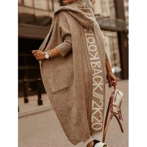 Nowssa jesień kobiety dzianiny sweter Cardigan otwarty stitch litery luźne swetry spadać moda dla 211023