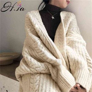 Cardigans mujer kvinnor lång v nacke batwing ärm twisted överdimensionerade tröja kappa split koreanska vinter knitcoat 210430
