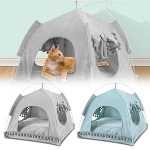 Cat Beds & Furniture Foldable Pet Tent House Breathable Print Puppy Bed Portable Outdoor Indoor Mesh Kennel For Small Dog Drop