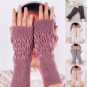 Fünf-Finger-Handschuhe, gestrickt, halber Finger, für Damen, Winter, warm, Touchscreen, solide, modische Ärmel, Abdeckung, thermisches Handgelenk