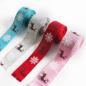 2021 HW408 Cheerleading Christmas Imprimir Fita Tricolor Elk Diy Lace Roupa Roll Roll Roll Presentes Saco Árvore decorada Moose Bow Presente envolvido