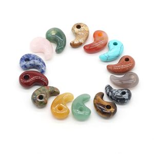 Forma de vírgula de pedra natural encantos ágatas cristal turquesa jades opala pedras pingente para jóias fazendo bracelete 15x22mm