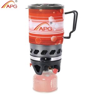 APG Outdoor Portable Cooking System Hiking Camping Stove Heat Exchanger Pot Propane Gas Burners 211224