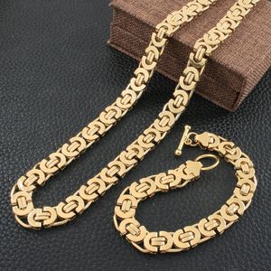 Orecchini Collana di alta qualità Grande catena Moda collegamento Bracciale in acciaio inossidabile color oro Set di gioielli semplici SCAZATCI1