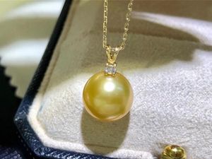 Real Gold Au750 Natural Southsea Pearl 10-11mm Round Pendant Nice Wedding Party Smycken Presentkedjor