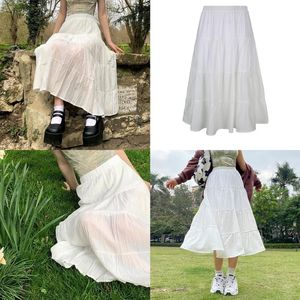 Spódnice Kobiet Długa Spódnica Solid Color Wysoka Elastyczna Talia Ruched Sukienka Letnia Dla Dorosłych Biały S M L