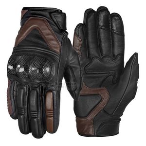 Vintage Motorcycle Gloves Carbon Fiber Leather Riding Motorbike Full Finger Gloves Retro Moto Motocross Touch Screen Gloves Men H1022