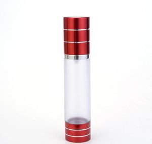 15ml 30ml 50ml Bottiglie ricaricabili rosso vino con linea d'argento Flacone erogatore pompa airless portatile per lozione da viaggio