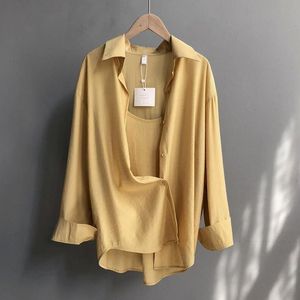 Frauen Blusen Shirts Lange Shirt Frauen Sommer Lose Beiläufige Tops 2021 Koreanische Stil Vintage drehen-unten Kragen Damen elegante P792