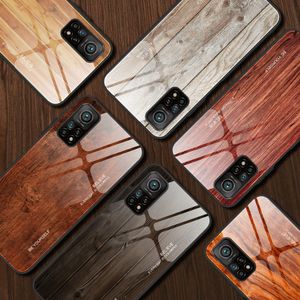 Schlanke, dünne, glänzende Holzmaserung-Hartglashüllen für Xiaomi Mi 10T Pro Redmi Note 10Pro K40 POCO X3 NFC M3 Note9S