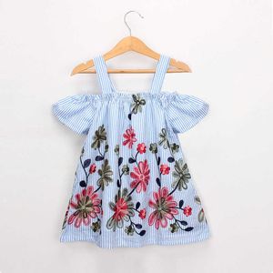 トップファッションの花刺繍女の子夏のドレス2019子供の肩のない王女の女の子のための誕生日の服q0716