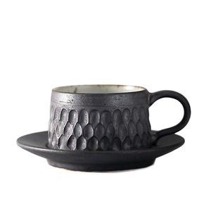 Muggar 60ml Handgjorda Vintage Grov Pottery Espresso Kaffekopp Japansk stil Keramikmugg och Saucer Kit Cappuccino Cups Hantverk