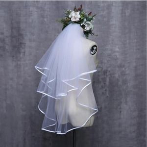 Nuovi accessori da sposa Bianco / Avorio Moda Velo Bordo del nastro Corto Velo da sposa a due strati con pettine Alta qualitàCCW002