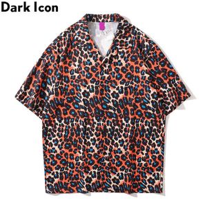 Коричневые леопардовые рубашки поло Летняя Урожай мужская рубашка легкий материал Материал пляжные рубашки для мужчин 210603