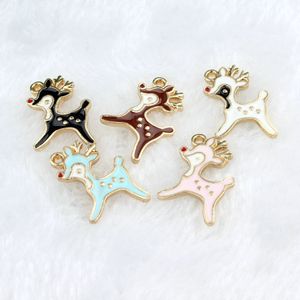 50Pieces/Lot 20mm*14mm Gold color Enamel Animals Christmas Deer Charms for DIY handmade jewelry
