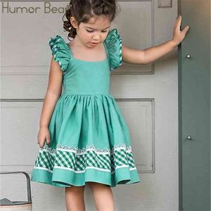 Vestido infantil de verão meninas voando vestido de manga bebê aberta esteira de volta bebê meninas crianças roupas 210611