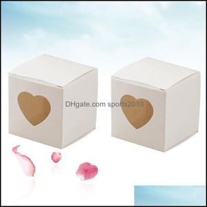 Gift Wrap Event Festive Supplies Home Garden50 PCS Square Kraft Paper Candy PVC Transparent Heart-Shaped Window Cupcake Favor Boxes Weddin