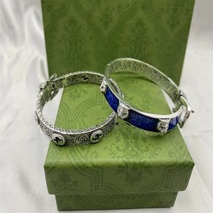 Italiensk design Thai silver 925 relief tigerhuvud Blå Emalj Armband högkvalitativa bokstäver mode för män och kvinnor Festival present