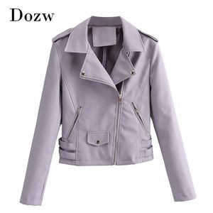 Chic PU Faux Leather Jackets Women Solid Color High Street Motobike Jacket Long Sleeve Fashion Outerwear Coat 210515