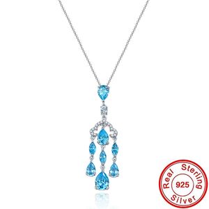 Ciondolo con diamanti acquamarina naturale 100% vero argento sterling 925 Collana con ciondoli per matrimoni per donne Regalo di gioielli da sposa