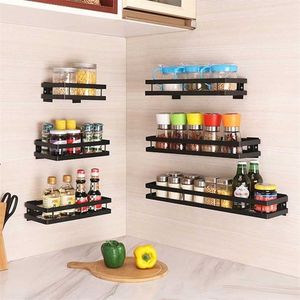 Home Kitchen Self-adhesive Wall-mounted Spice Jars Metal Rack Wall Shelves Storage Supplies Bathroom 211112