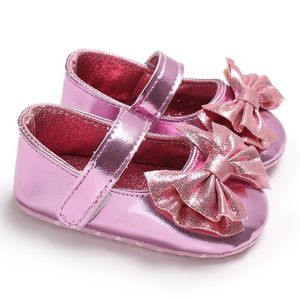 First Walkers Shinning Shoes Cute Bow Infant Baby Girls Jane Soft Sole Princess Crib