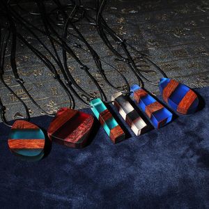 Hanger kettingen eenvoudige geometrische kleur hars hout verstelbare lederen koord ketting voor unisex sieraden geschenken