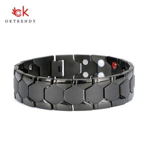 Oktrendy повседневный стиль мужчины магнитный браслет простые черные браслеты из нержавеющей стали для артрита здравоохранения ювелирные изделия подарки 2111124