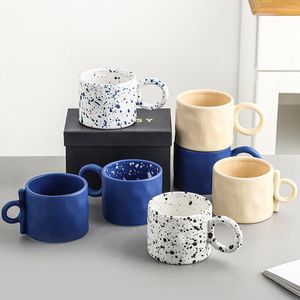 Arrival Nordic Splash Ink Couple Ceramic Mugs Cute Coffee Cups Water Cup Breakfast Milk 350ML Ins Gift Big Round Handle