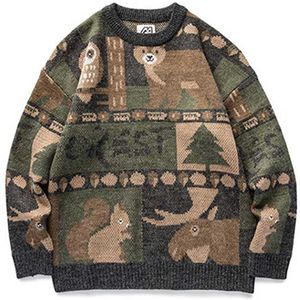 Vinter vintage tröja män japanska söta björnpar stickade tröja pullover hip hop hajuku streetwear män kläder toppar 211221