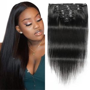 Vollkopf Clip in Haarverlängerungen großhandel-Malaysian Machine Remy Clip In Human Hair Extensions Full Head Natural Black teile satz bis Zoll
