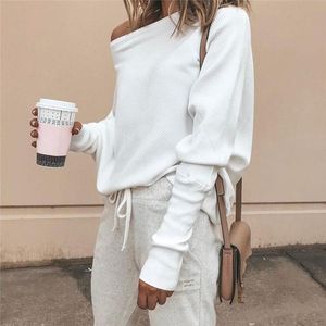 Tee Shirt Femme Autumn Sexy Off The Shoulder Long Sleeve Tops For Women T-Shirt Casual One Rib Women's