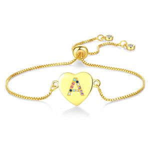 Charm Bracelets 2021 Gold For Women Jewelry Fashion Multi-Colour Zircon 26 Letter Love Heart Bangles Girl Anniversary Gifts