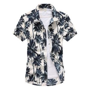 Пальма напечатанная гавайская пляжная рубашка для мужчин летом с коротким рукавом 5XL рубашки алохи мужские праздники каникула одежда для одежды 210522