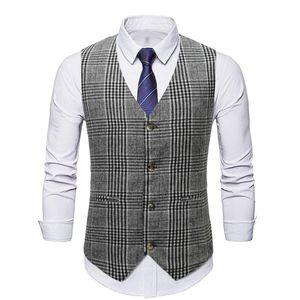 Herrvästar för män Slim Fit V-Neck Plaid Single-Breasted Suit Vest Top Casual Ärmlös Formell Business Jacket